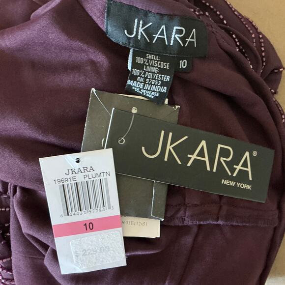 J Kara Beaded Chiffon Sleeveless Midi Sheath Cocktail Dress Purple Size 10 - Picture 11 of 12